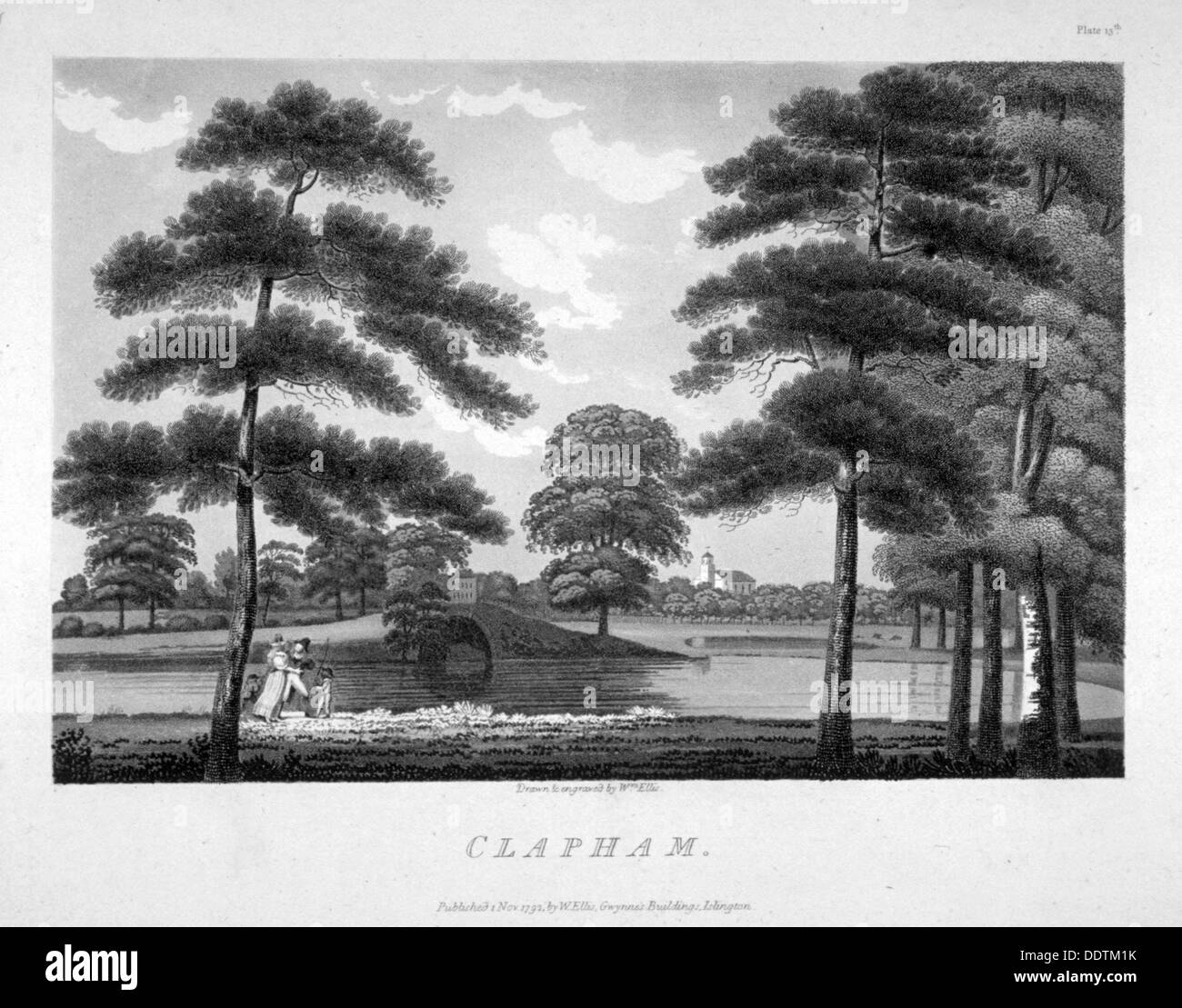 Vista di Clapham, Londra, 1792. Artista: William Ellis Foto Stock