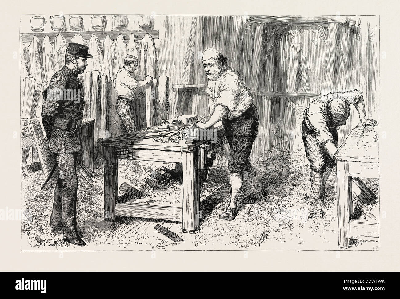 Il richiedente al lavoro nel lavoro di carpentiere, PORTSMOUTH CONVICT prigione, incisione 1884, Regno Unito, Gran Bretagna British, europa Foto Stock