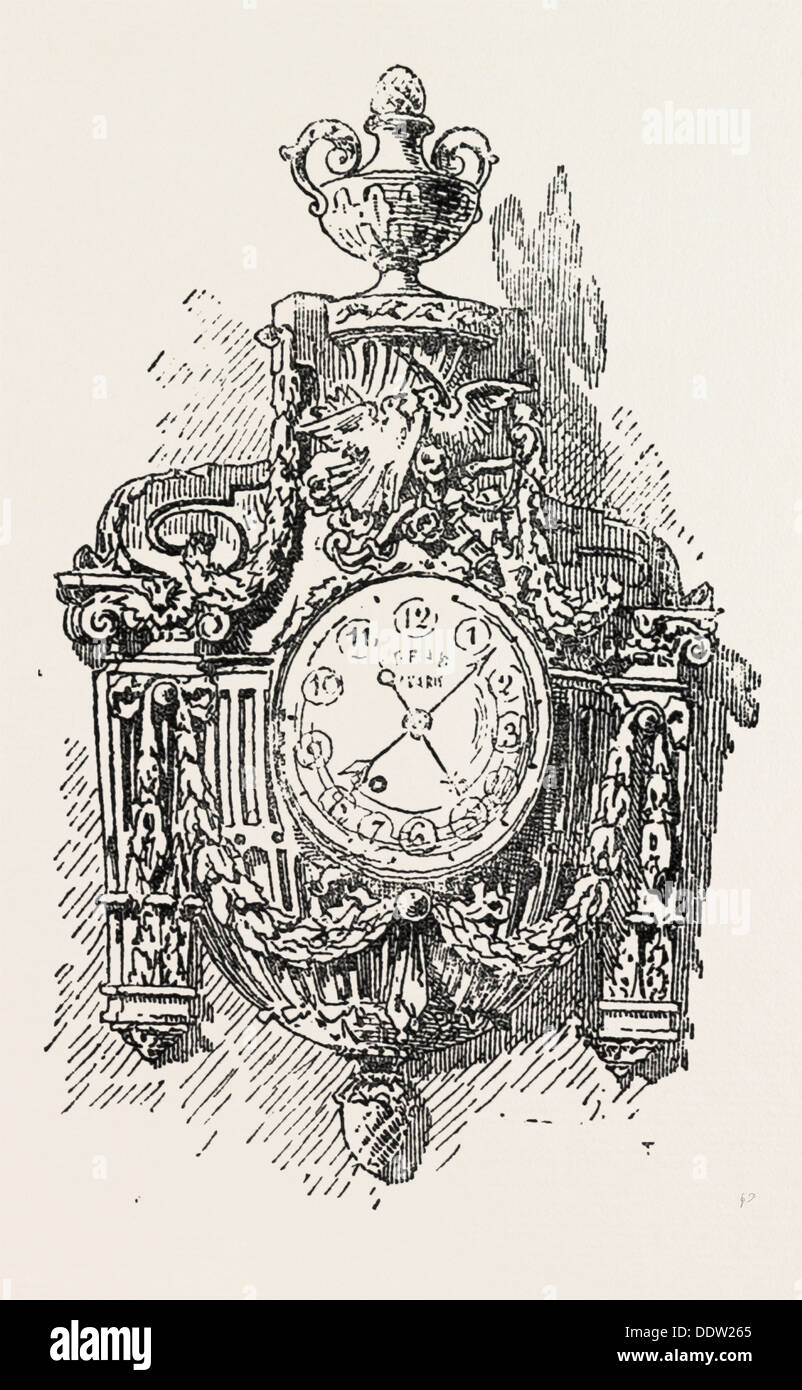 In orologio Ormolu, mobili, incisione 1882 Foto Stock
