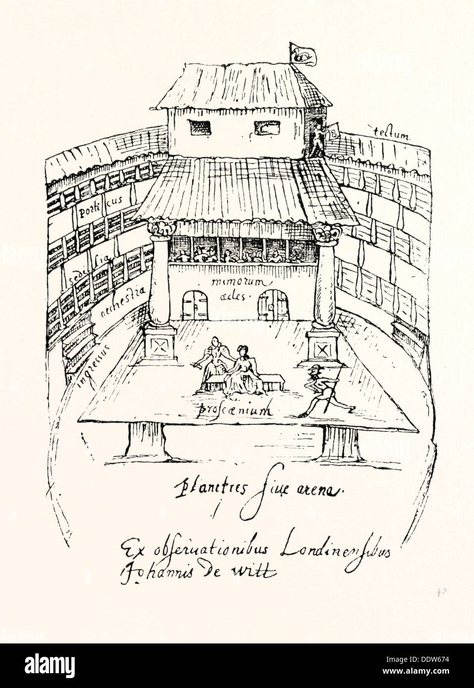 Interno del Swan Theatre circa 1596, LONDRA, REGNO UNITO, 1893 l'incisione Foto Stock