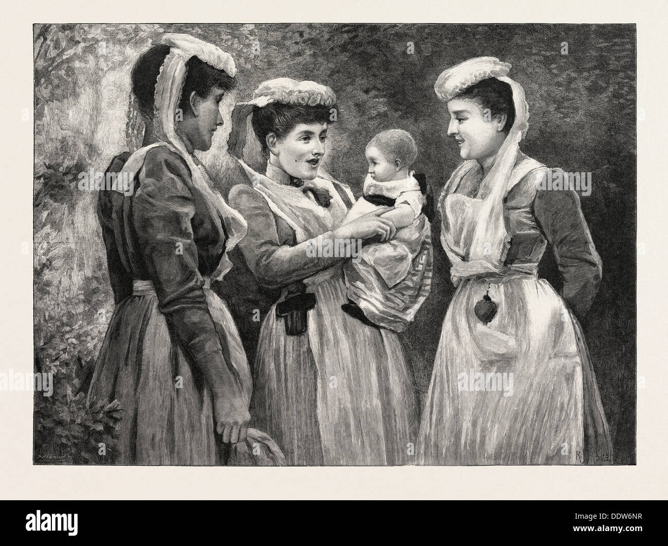 Il PET dell'ospedale infermieri, R.J. Abramo era vittoriana pittore, UK, 1893 l'incisione Foto Stock