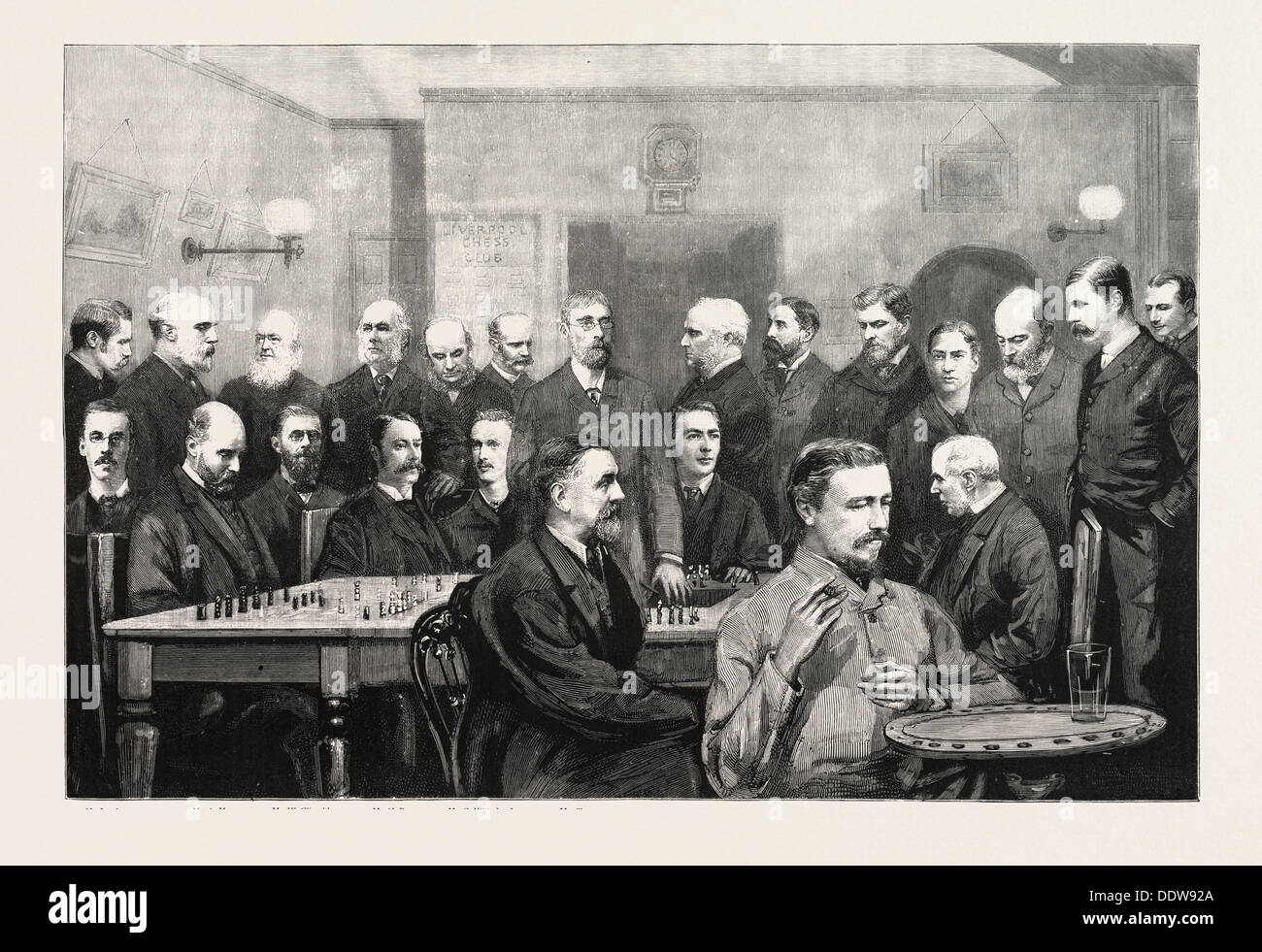 La internazionale congresso scacchi: alcuni dei principali membri del LIVERPOOL CHESS CLUB; il sig. Harris, il sig. B. barbiere Foto Stock