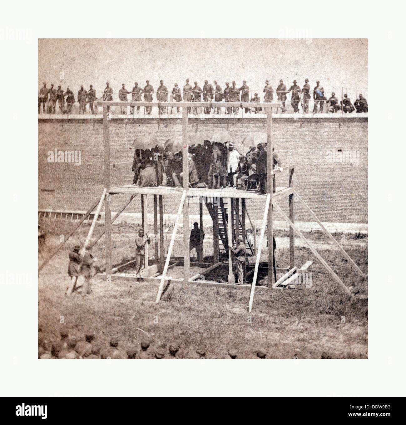 La guerra civile americana: esecuzione dei cospiratori. L'arrivo sul patibolo. Luglio 7, 1865. Foto, albume stampare Foto Stock