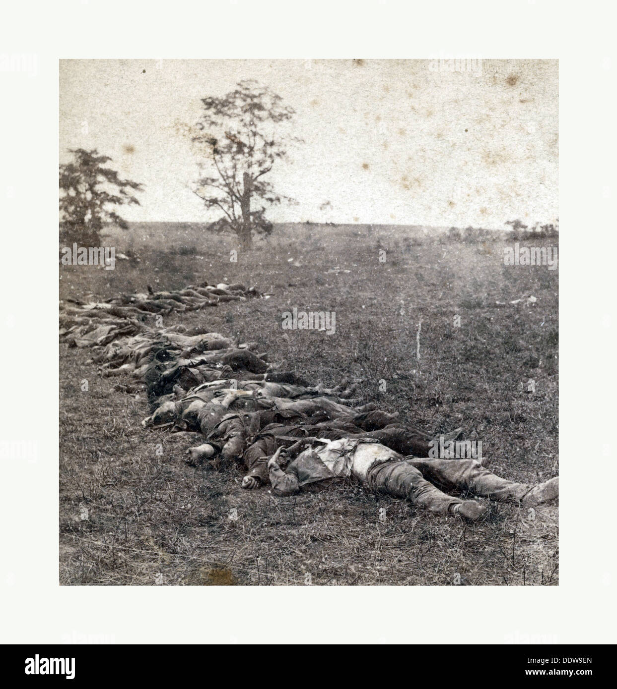 La guerra civile americana: radunati insieme per la sepoltura dopo la battaglia di Antietam, corpi morti sul terreno. Foto, albume stampare Foto Stock