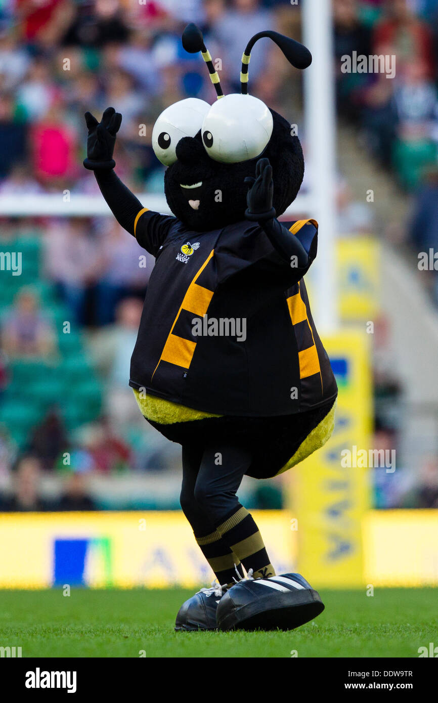 Londra, Regno Unito. 07Th Sep, 2013. Vespe' mascotte. Azione dal London Wasps vs arlecchini in Aviva Premiership Londra testata doppia partita giocata a Twickenham Stadium di Londra. Credito: Graham Wilson/Alamy Live News Foto Stock