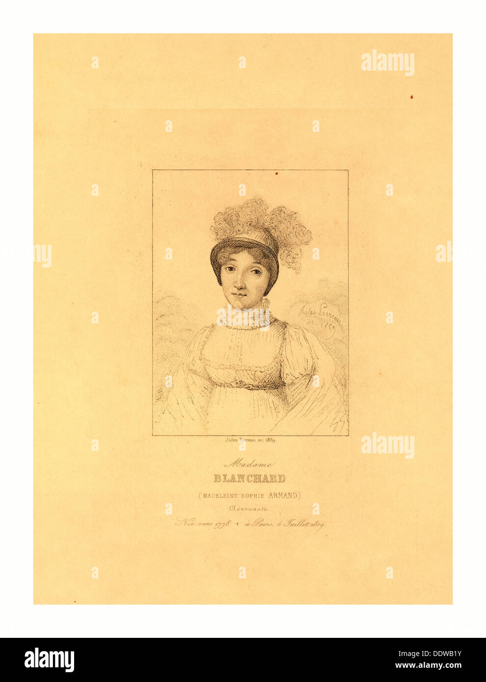 Madame Blanchard (Madeleine Sophie Armand) aeronaut Francese, Jules Porreau, sc., 1859 Foto Stock