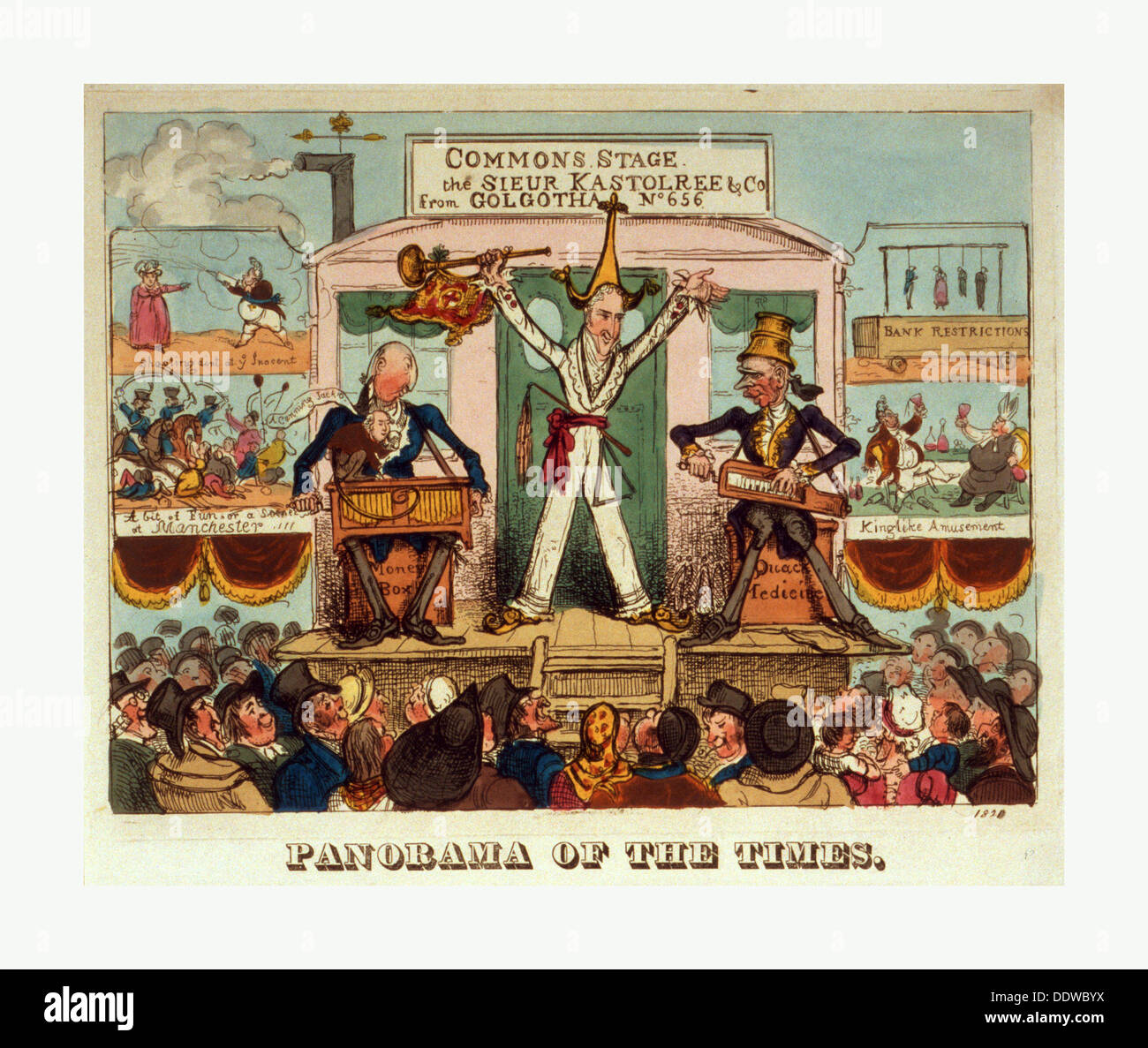 Panorama delle volte, [1821?], un uomo, la celebre giocoliere, in piedi su un palco di saluto il pubblico Foto Stock