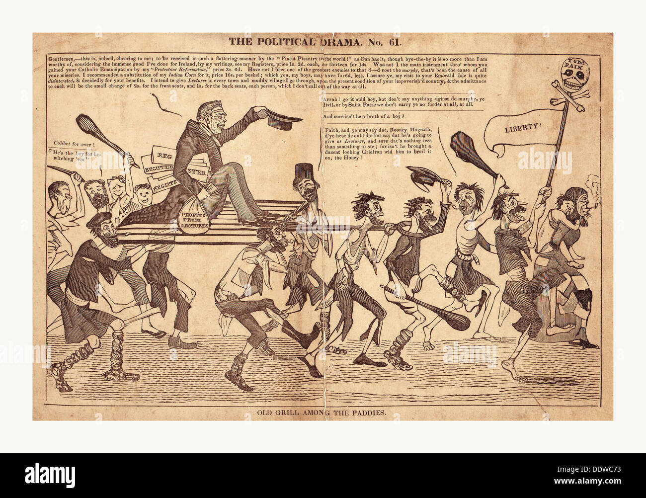 Il dramma politico. No. 61. Vecchia griglia tra le risaie, en sanguine incisione 1832? Foto Stock