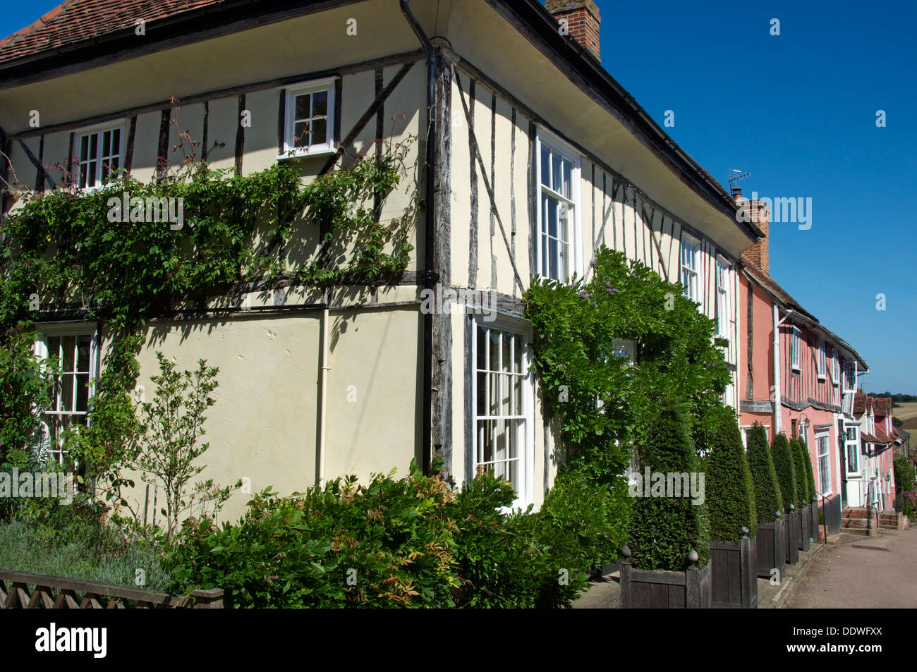 Vecchie case Prentice Street Lavenham Suffolk in Inghilterra Foto Stock