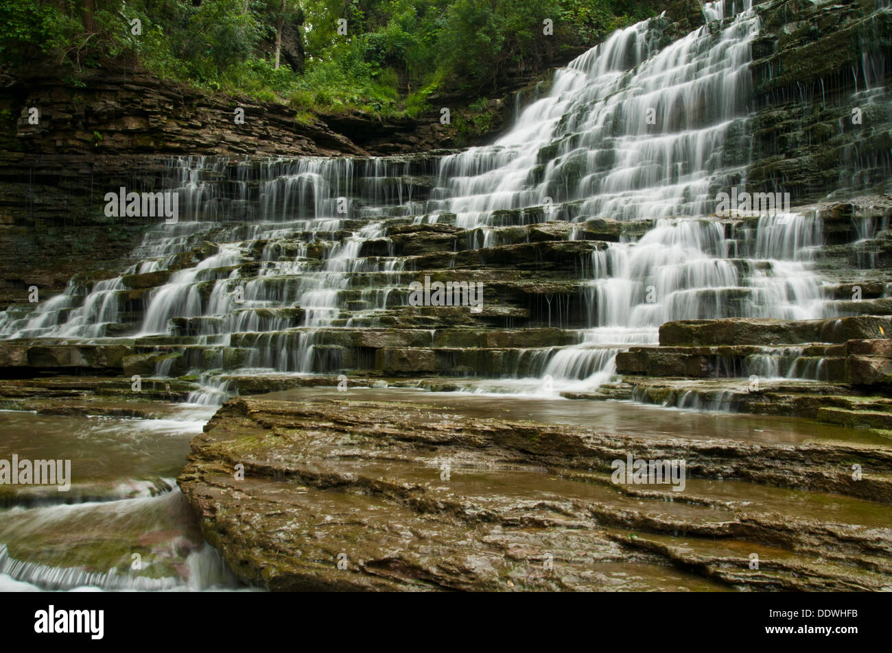 Albion cade è del tipo a cascata cade,situato a Hamilton, Ontario. Si tratta di un ampio angolo di visione di Albion cade shot dal livello di acqua Foto Stock