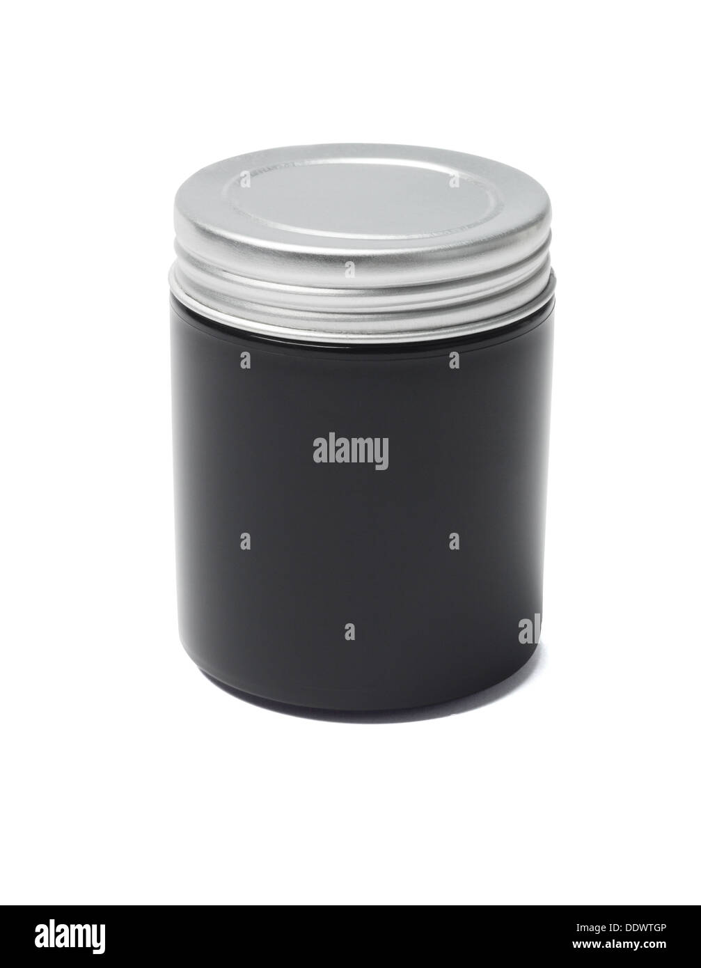 Nero contenitore cosmetico su sfondo bianco Foto Stock