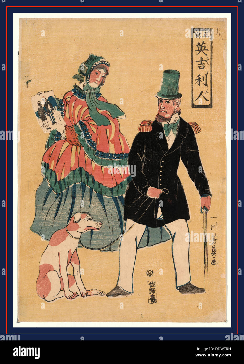 Sho utsushi igirisujin, vero schizzo di cittadini britannici. 1861., 1 stampa : xilografia, colore ; 36,5 x 25 cm., stampa mostra una donna Foto Stock