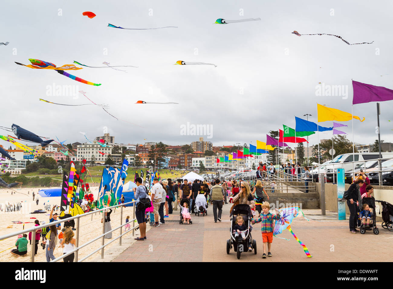 Aquiloni volare alla Bondi Festival di venti 2013, Sydney Australia Foto Stock