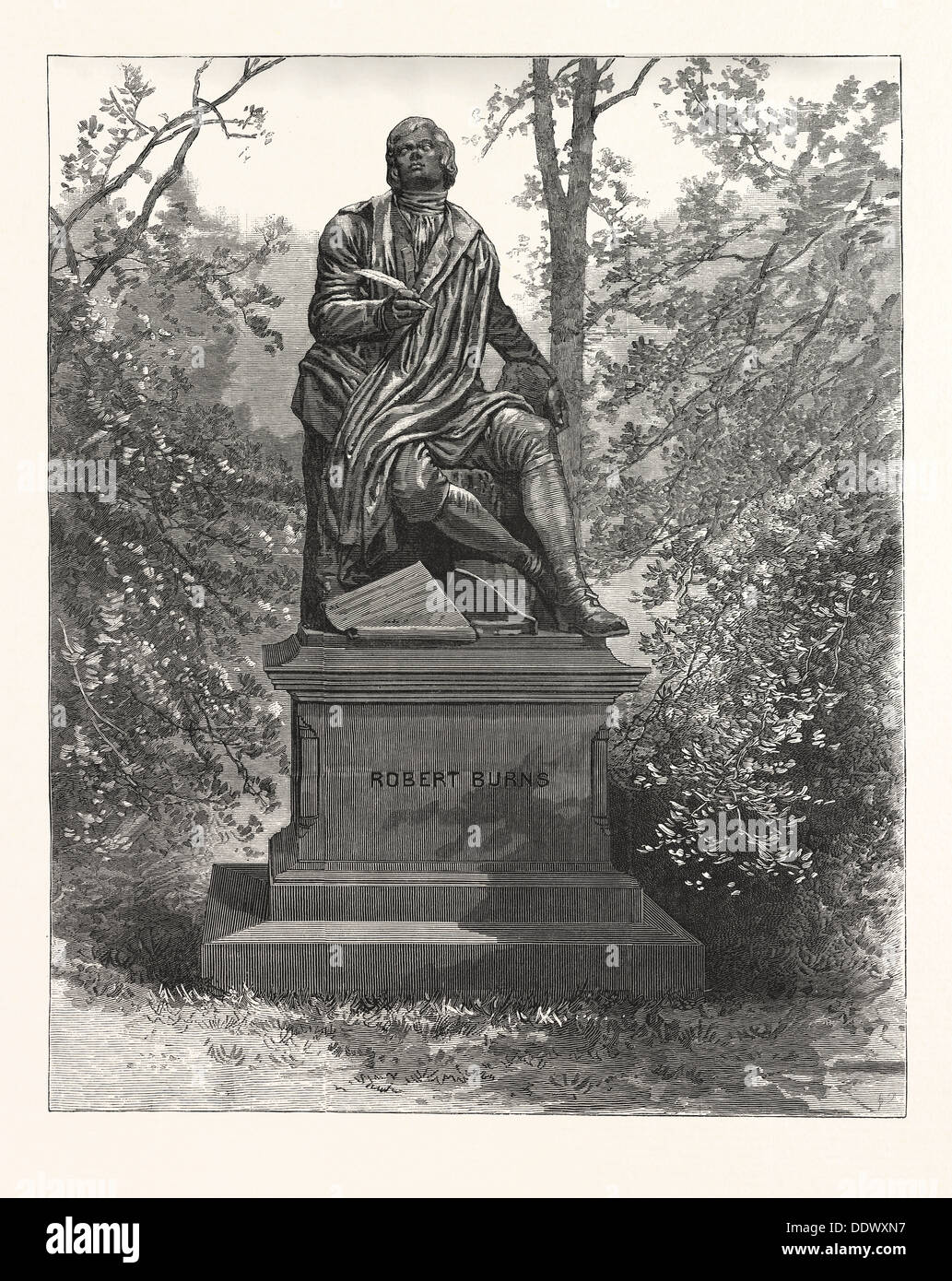 ROBERT BURNS, LA STATUA DI SIR JOHN STEELL, CENTRAL PARK. Fotografata da PACH, incisione 1880, noi, Stati Uniti d'America, America Foto Stock