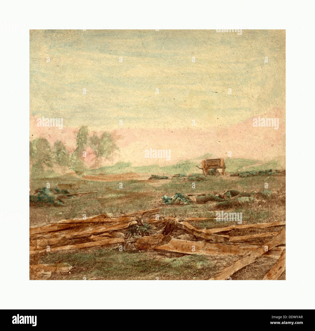 La guerra civile americana: vista sul campo di battaglia di Antietam dove Sumner's corps caricato il nemico. Scena di conflitto eccezionale Foto Stock