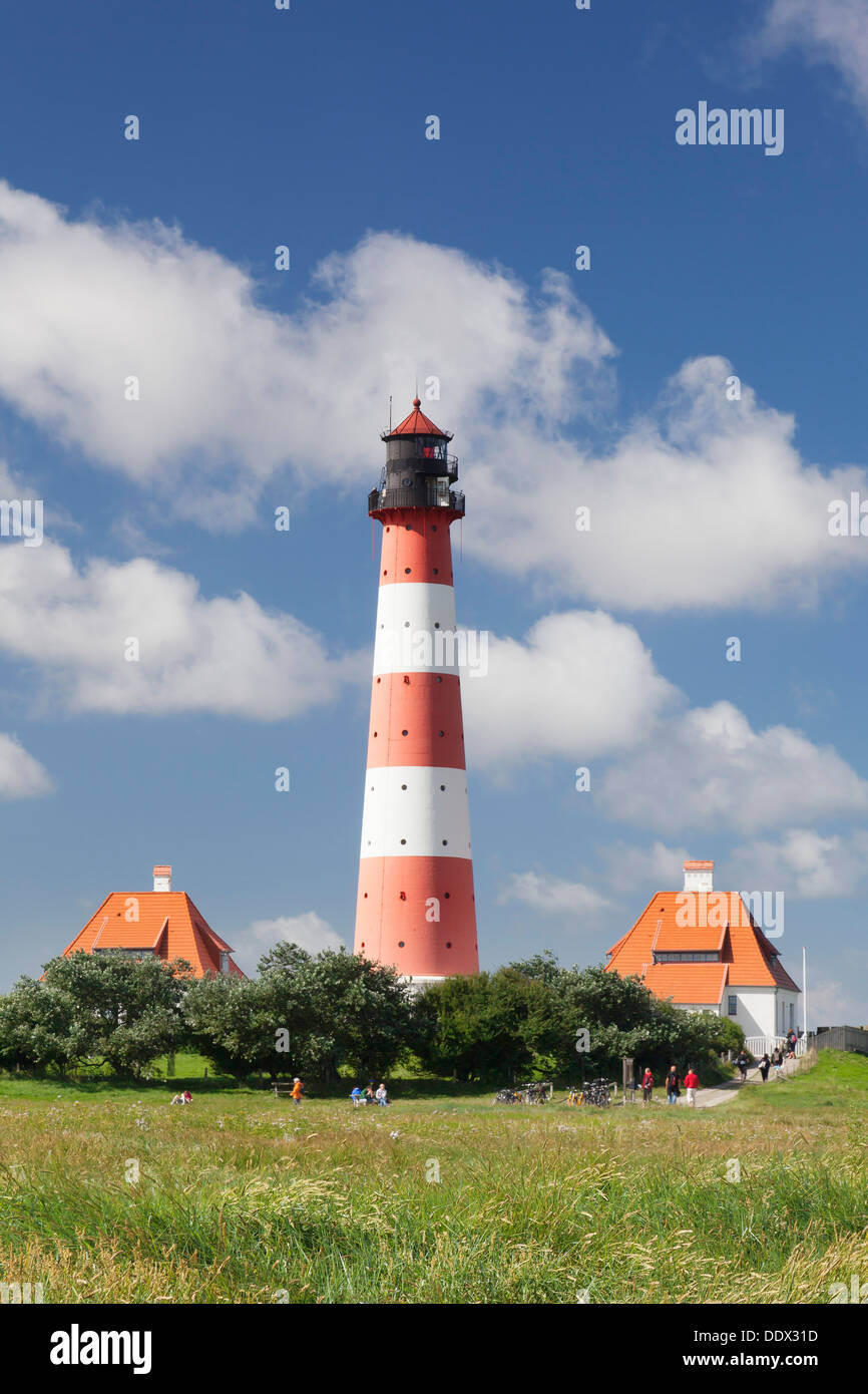 Faro di Westerheversand, Westerhever, penisola di Eiderstedt, Schleswig Holstein, Germania Foto Stock Faro di Westerheversand, Westerhever, penisola di Eiderstedt, Schleswig Holstein, Germania Foto Stock
