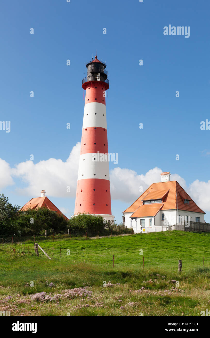 Faro di Westerheversand, Westerhever, penisola di Eiderstedt, Schleswig Holstein, Germania Foto Stock Faro di Westerheversand, Westerhever, penisola di Eiderstedt, Schleswig Holstein, Germania Foto Stock
