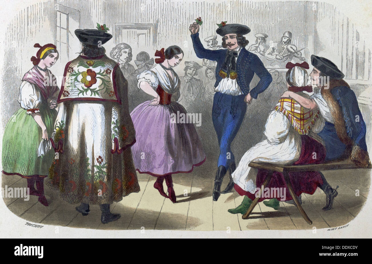 Ballerini ungherese da Auguste Trichon, 1814-?, Francese. ballerino di danza, donna, ragazza, pongono, tradizionale, folk dance, costumi folk Foto Stock