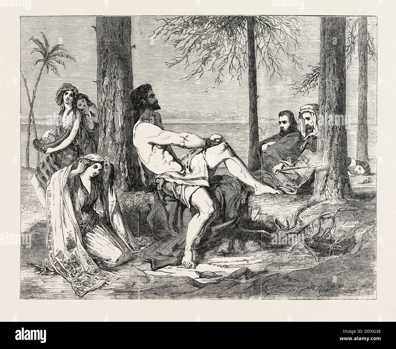 Pittura storica, 'DELILAH chiedendo perdono di Sansone." da William J. BURTON, 1851 Foto Stock