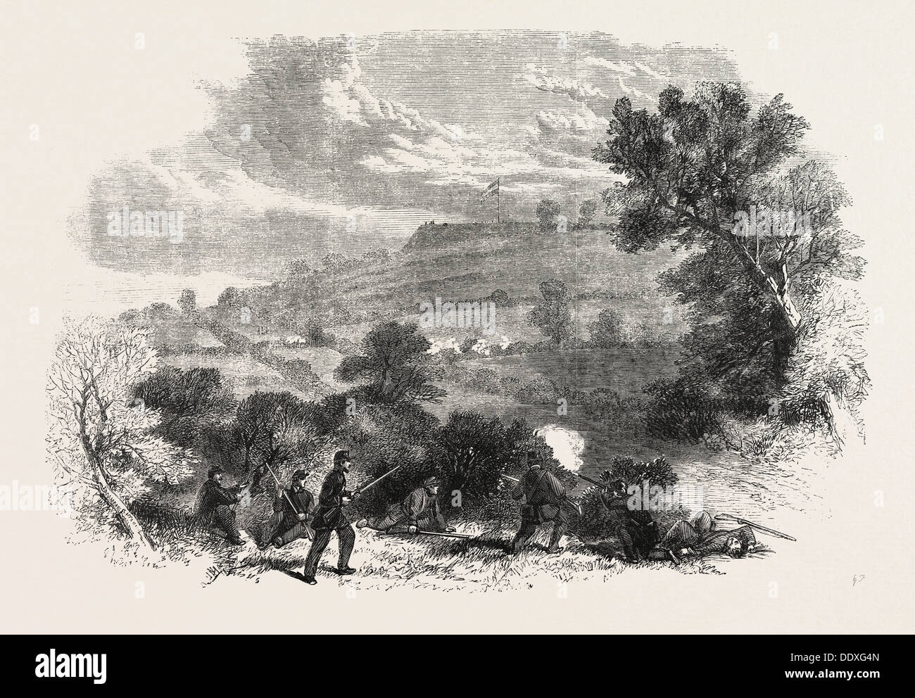 La GUERRA CIVILE IN AMERICA: MUNSON'S HILL. Con il terrapieno proiettati dai confederati di fronte l'Unione linee, Virginia. Foto Stock