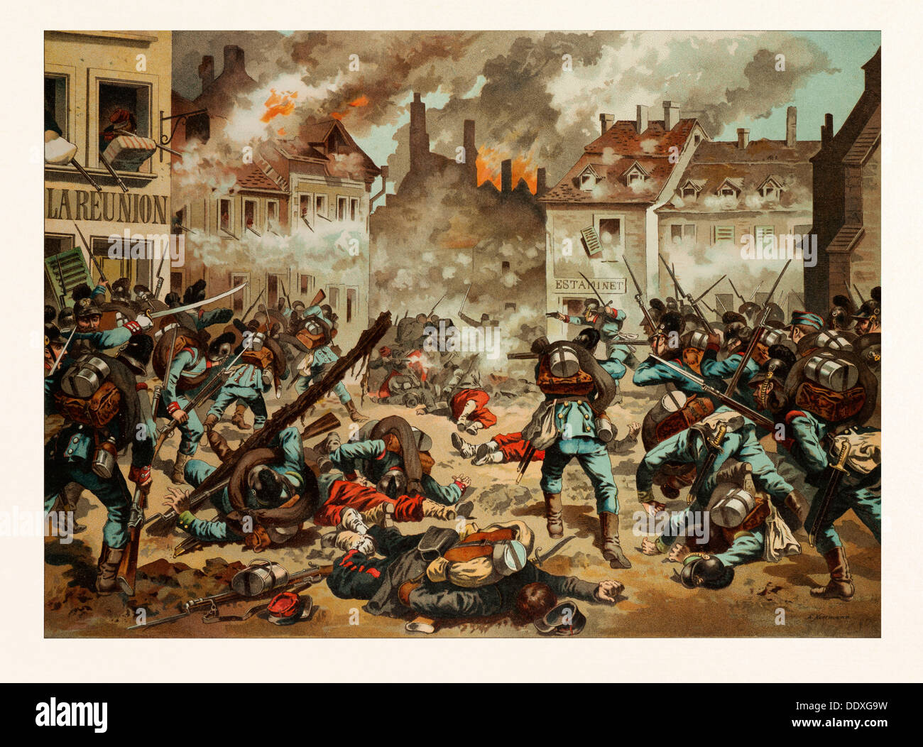 STREET FIGHT IN BAZEILLES il primo settembre, 1870. La guerra franco-prussiana o guerra franco-tedesco Foto Stock