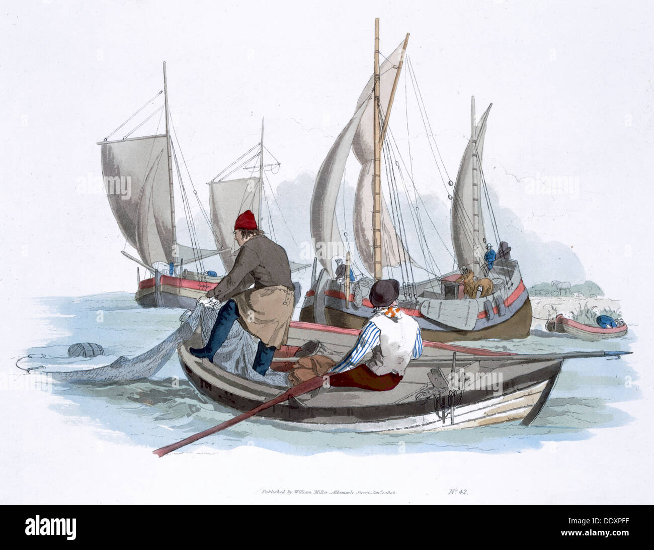 I pescatori britannici, 1805. Artista: William Henry Pyne Foto Stock
