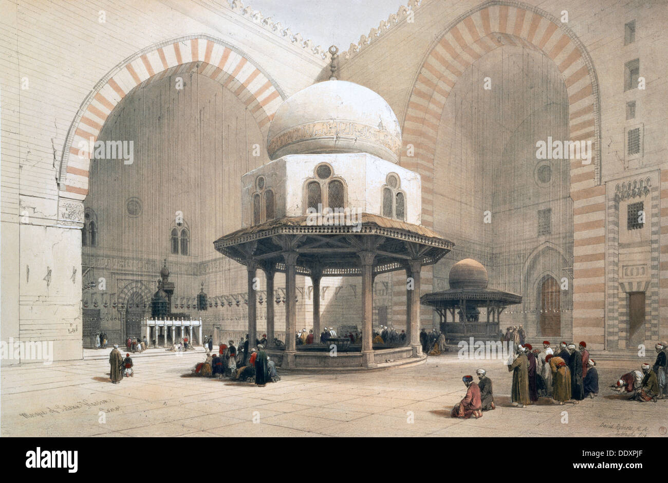 Interno della moschea del sultano al-Ghuri, Cairo, Egitto, xix secolo. Artista: David Roberts Foto Stock