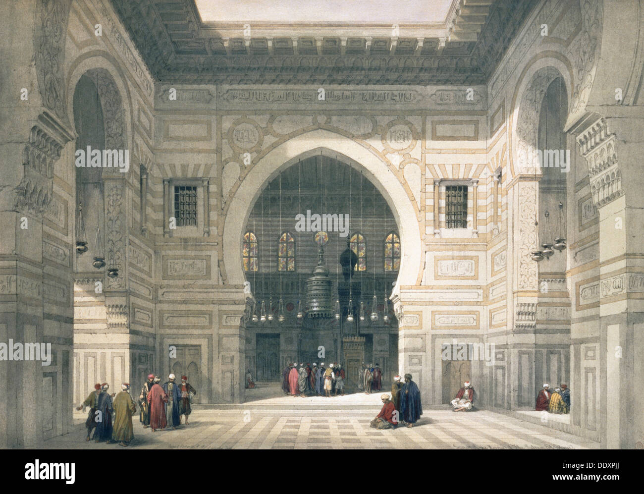 Interno della moschea del sultano Hassan al Cairo, Egitto, xix secolo. Artista: David Roberts Foto Stock