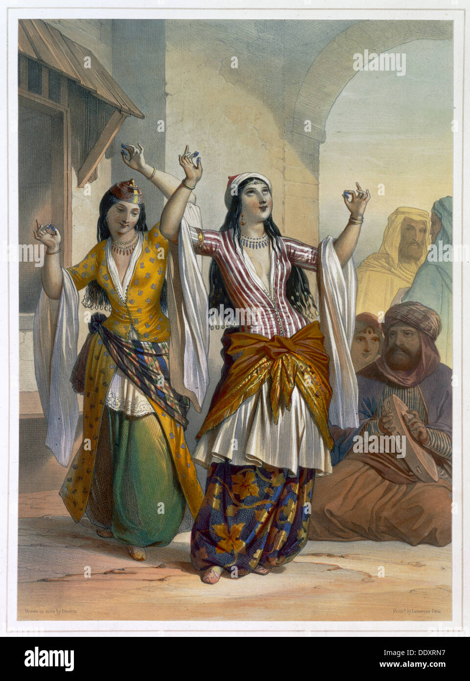 Danza egiziana ragazze eseguendo il Ghawazi a Rosetta, Egitto, 1848. Artista: Achille Deveria Foto Stock