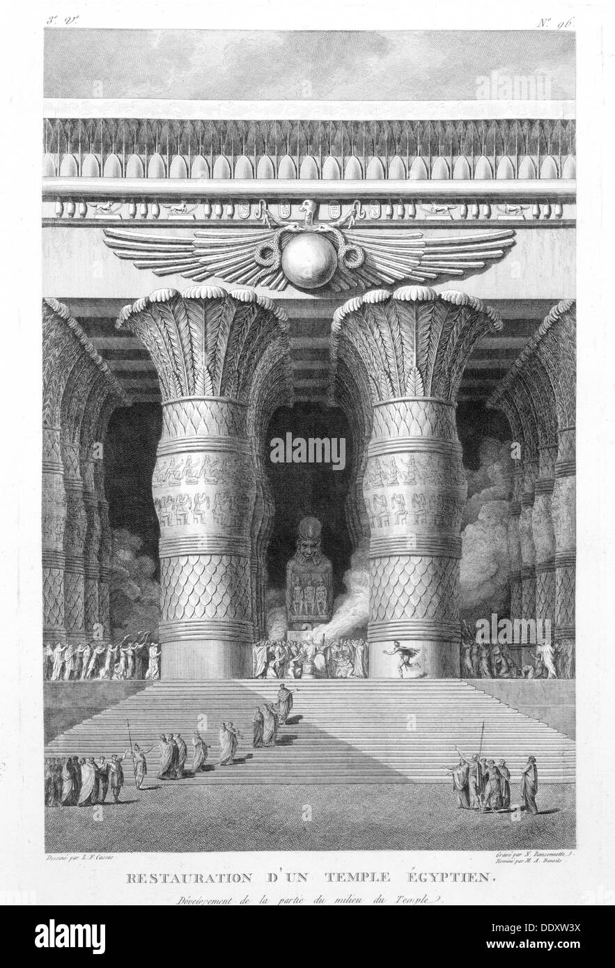 Artista della ricreazione di un grande tempio egizio, 1799. Artista: Pierre Nicolas Ransonette Foto Stock
