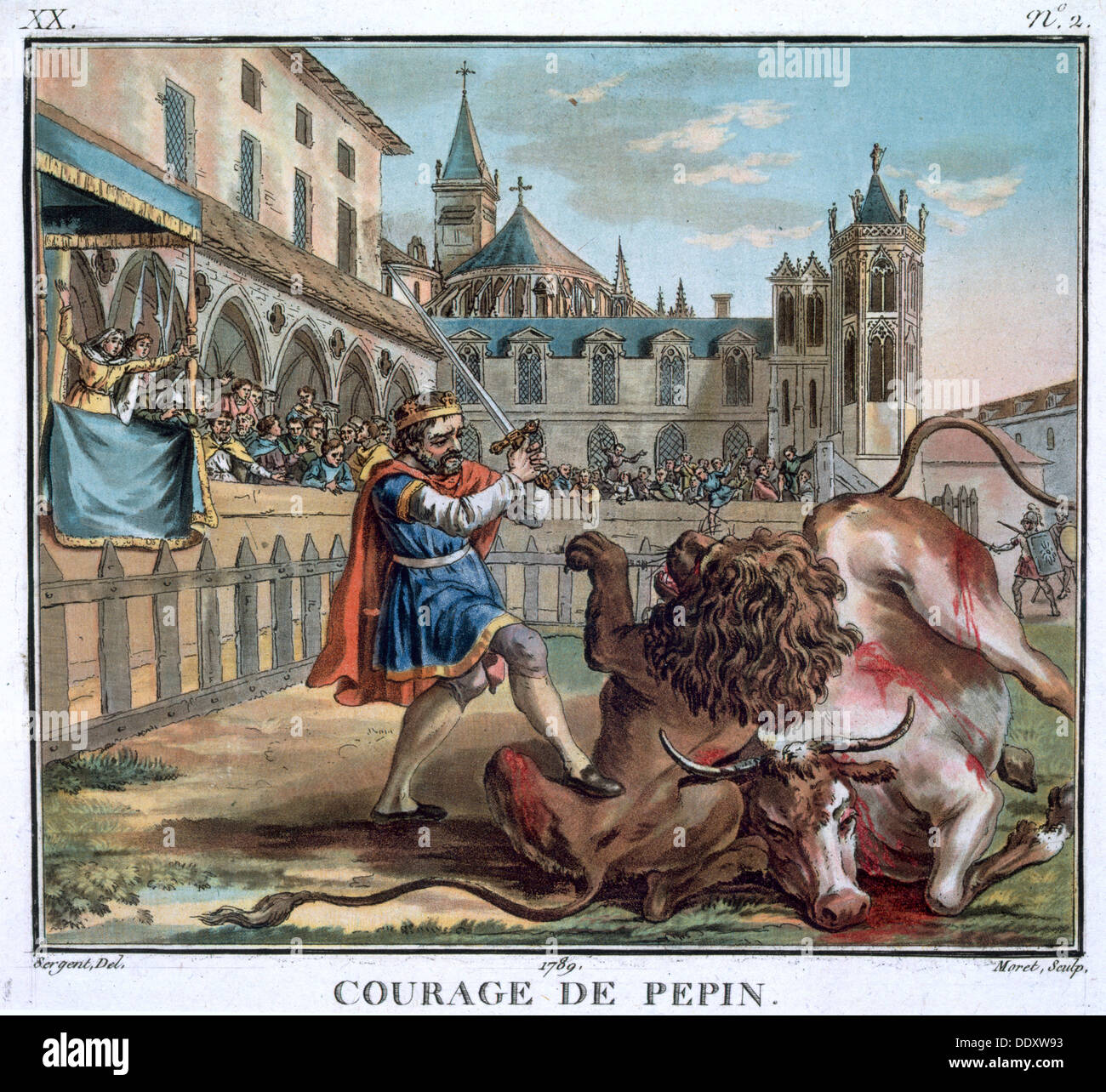 "Il coraggio di Pipino', 1789. Artista: Jean Baptiste Morret Foto Stock