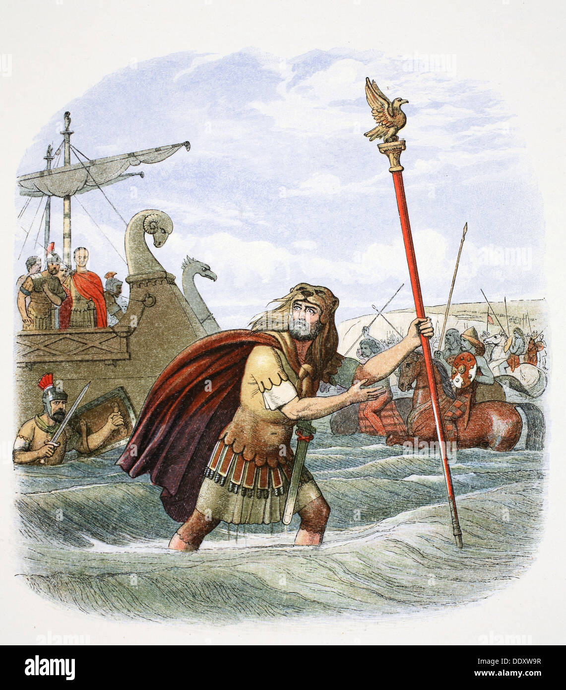 Il romano alfiere della decima legione lo sbarco in Gran Bretagna, 55BC (1864). Artista: James William Edmund Doyle Foto Stock