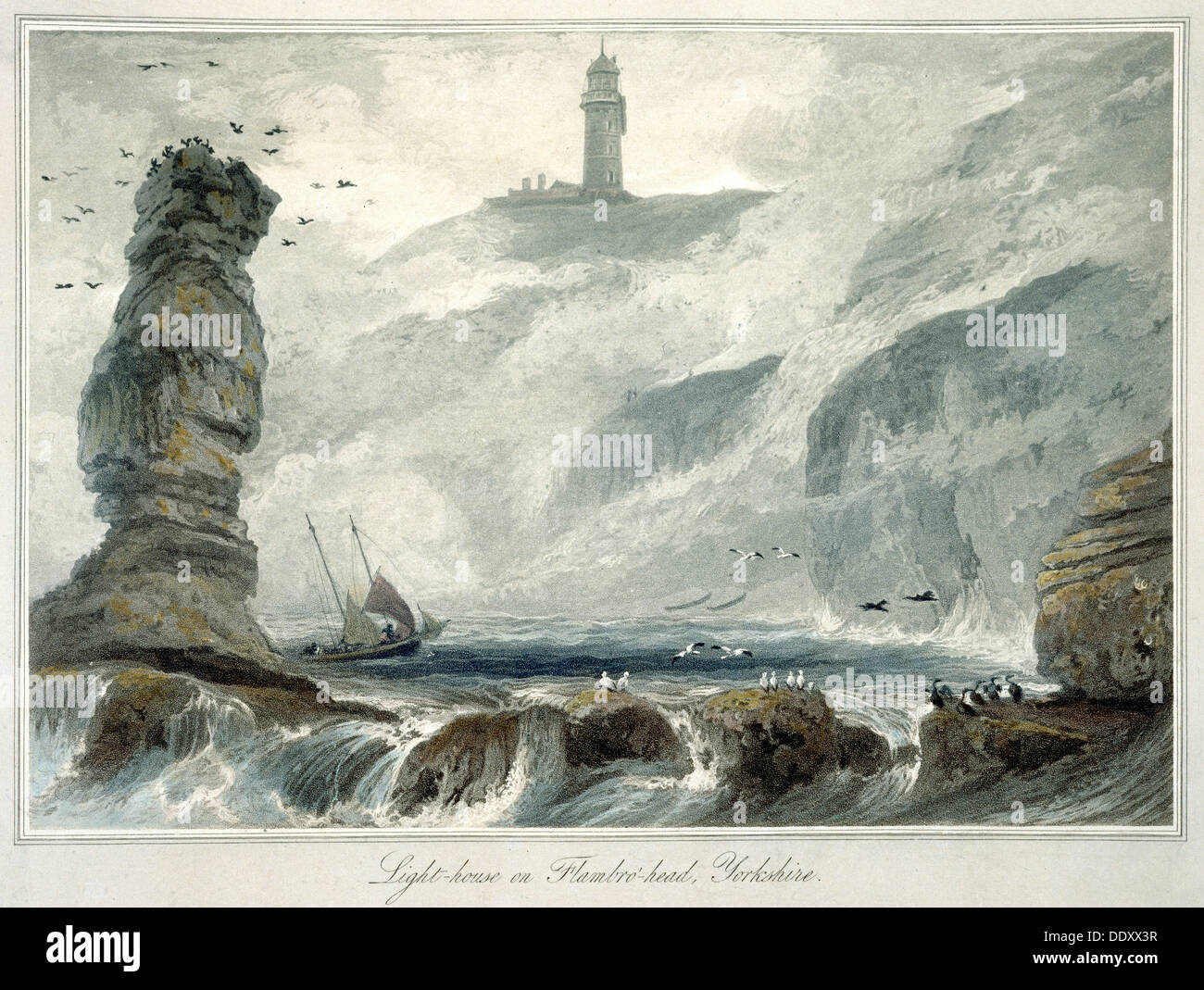 'Lighthouse a Flamborough Head', Yorkshire, 1822. Artista: William Daniell Foto Stock