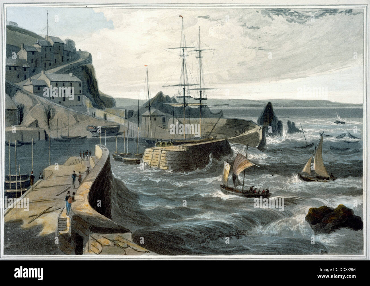 'Mevagissey, Cornwall', 1825. Artista: William Daniell Foto Stock