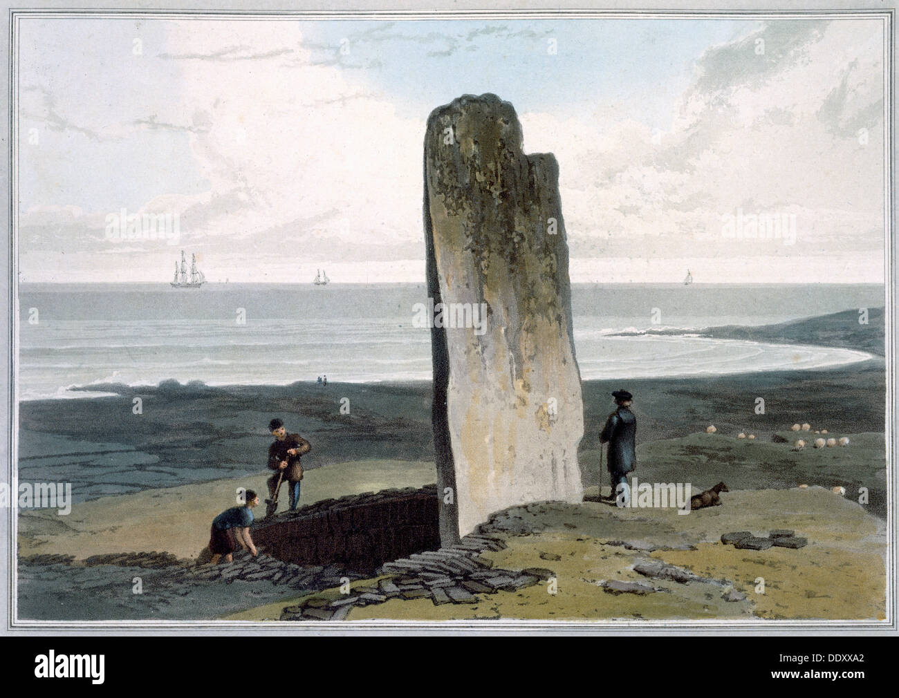 'Druidical pietra a Strather vicino Barvas, isola di Lewis', Ebridi, Scozia, 1820. Artista: William Daniell Foto Stock