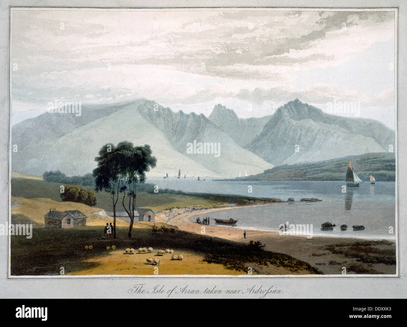 "L'isola di Arran presi nei pressi di Ardrossan', Scozia, 1817. Artista: William Daniell Foto Stock