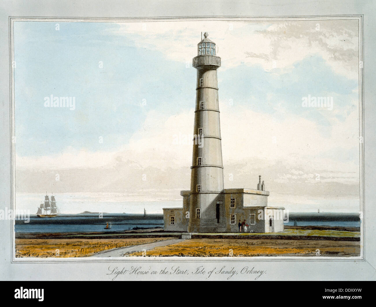 'Lighthouse su Start, isola di sabbia, Orkney", 1821. Artista: William Daniell Foto Stock