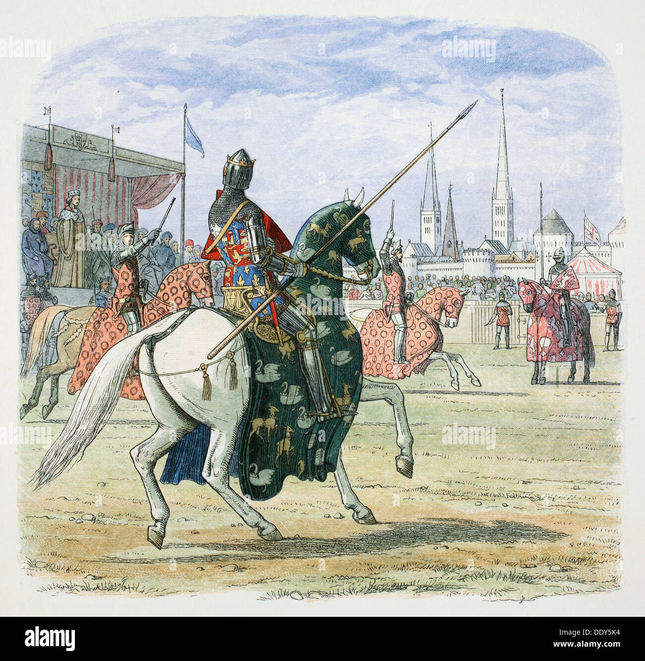 Re Richard II interrompe il duello tra i Duchi di Hereford e Norfolk, 1398 (1864). Artista: James William Edmund Doyle Foto Stock