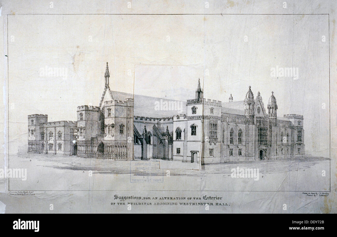 Suggerimenti per le alterazioni delle costruzioni adiacenti a Westminster Hall di Londra, c1825. Artista: James Duffield Harding Foto Stock