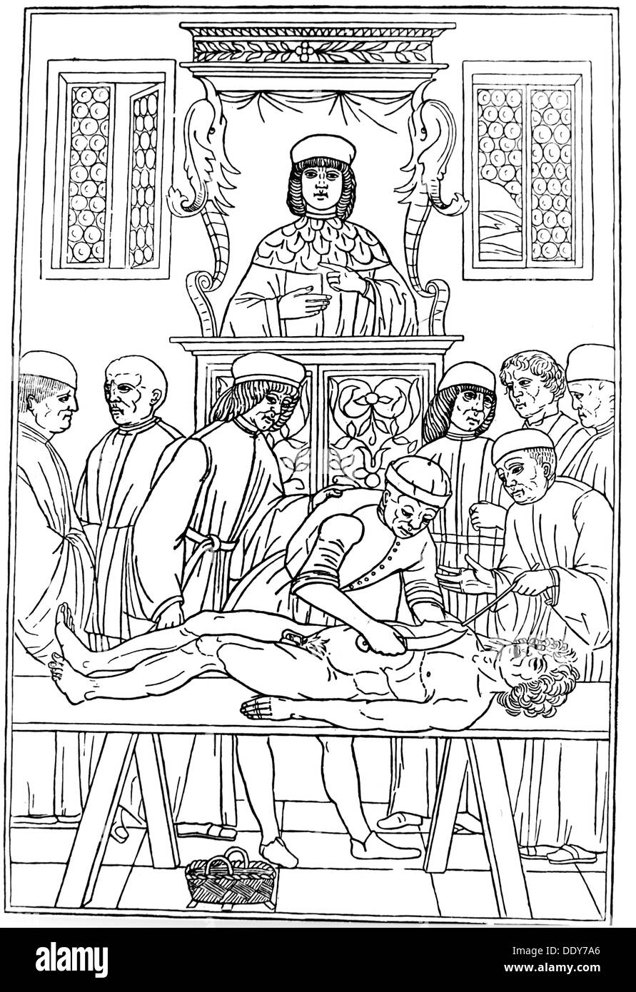 Medicina, anatomia, dissezione / autopsia, postmortem, taglio di legno, da: 'Fasciculus medicinae', Venezia, 1495, diritti aggiuntivi-clearences-non disponibile Foto Stock