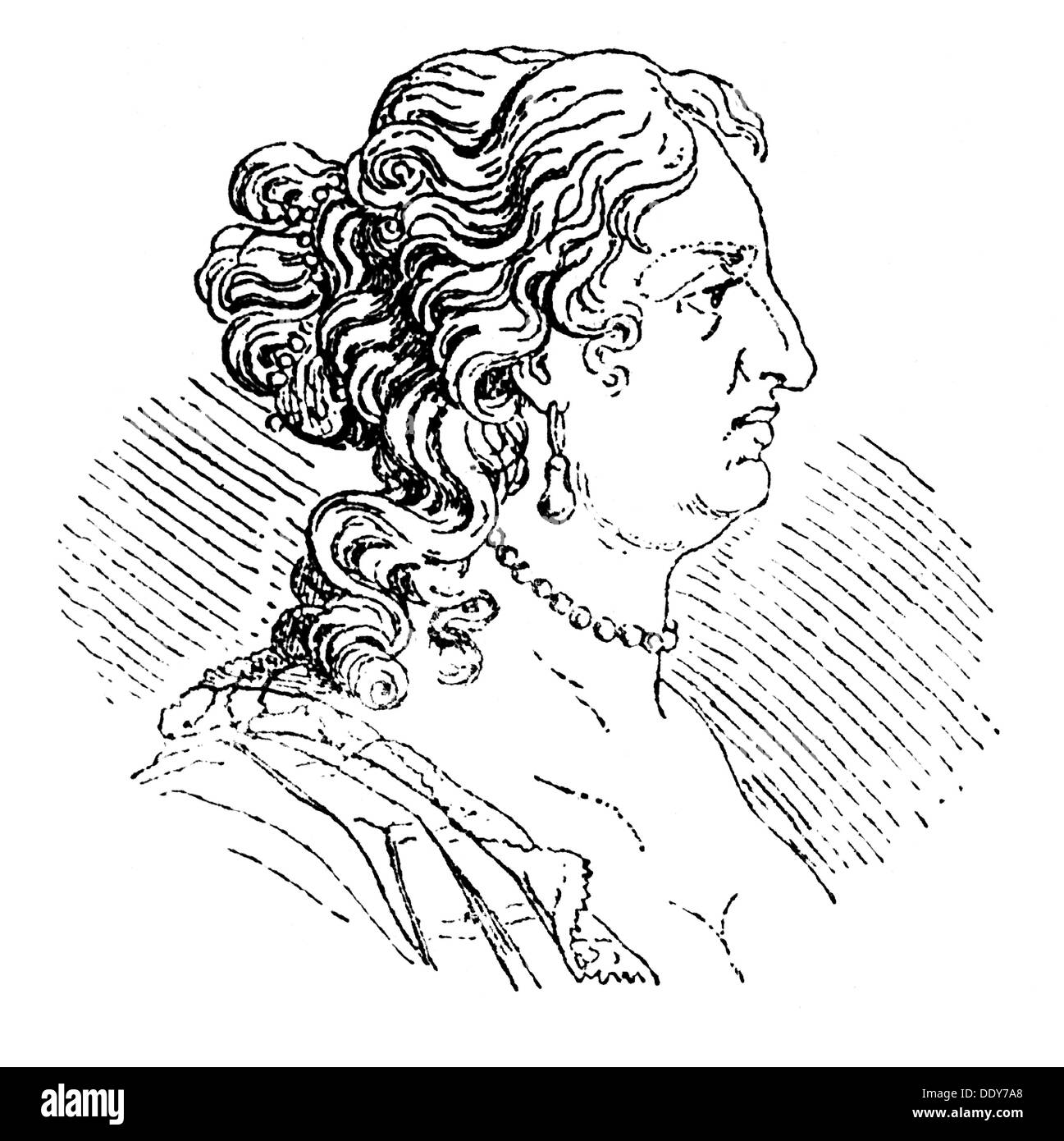 Maintenon, Francoise d'Augbigne, Marquise de, 27.11.1635 - 15.4.1719, signora-in-attesa francese, amante di re Luigi XIV di Francia, ritratto, profilo, incisione in legno, 19th secolo, Foto Stock