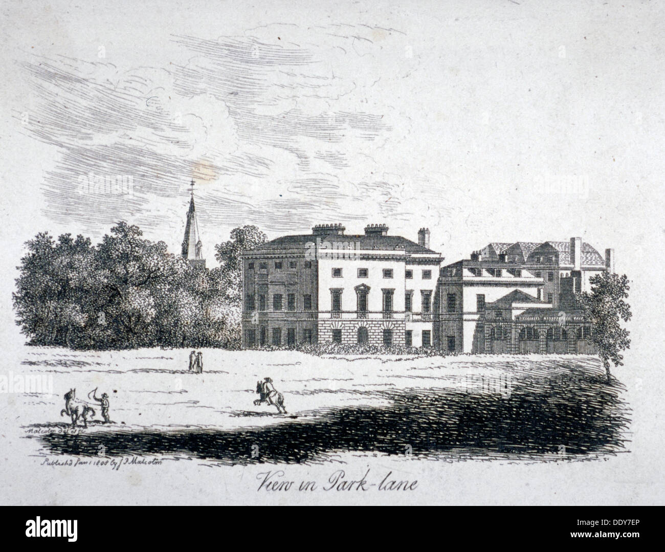 Vista di Park Lane, Westminster, Londra, 1808. Artista: James Peller Malcolm Foto Stock