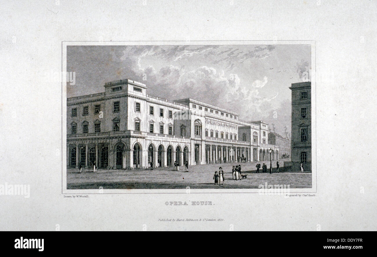 Vista del King's theatre, Haymarket, Londra, 1837. Artista: Charles Heath Foto Stock