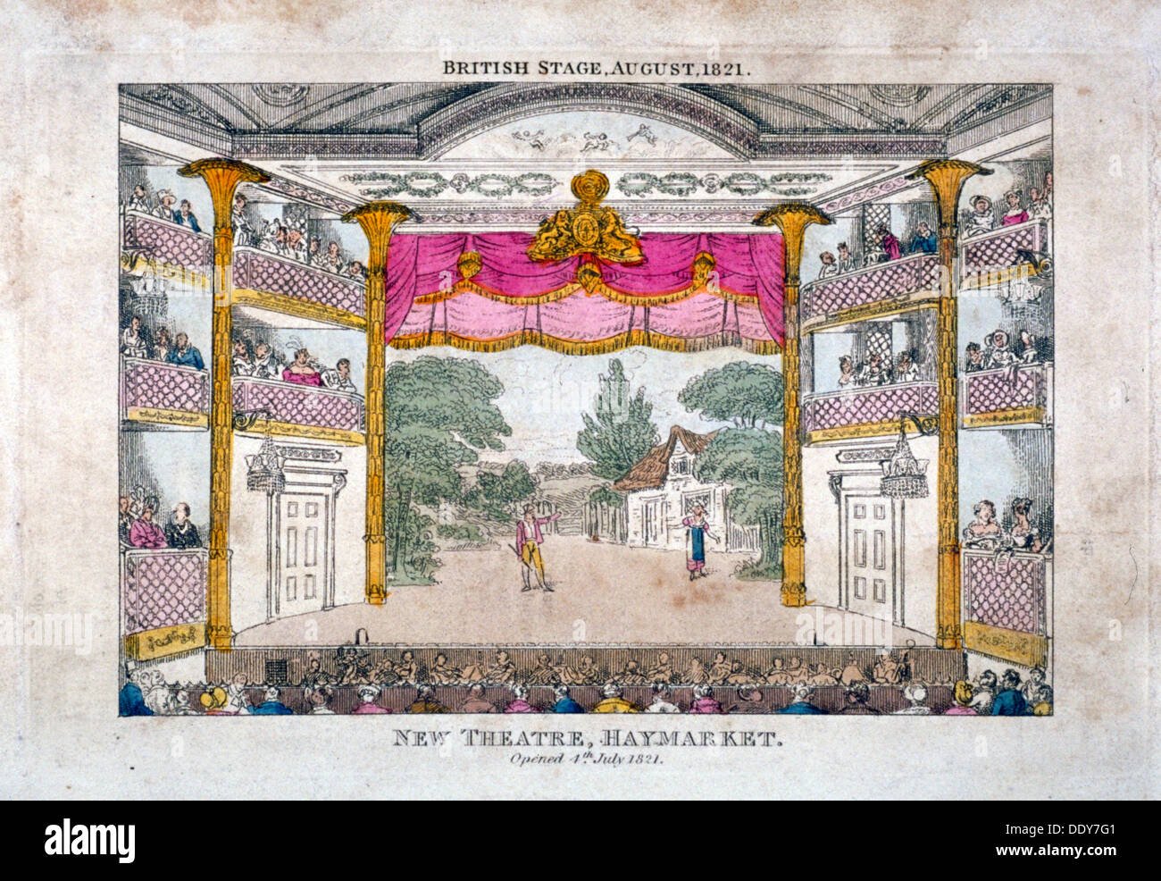 Vista interna del Haymarket Theatre, Westminster, Londra, 1821. Artista: Anon Foto Stock