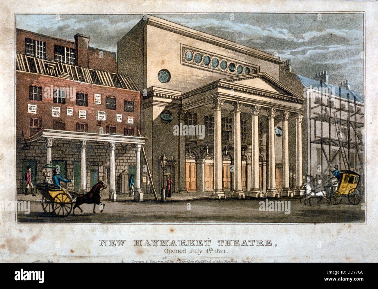 Vista l'Haymarket Theatre, Westminster, Londra, 1821. Artista: James Findlay Foto Stock