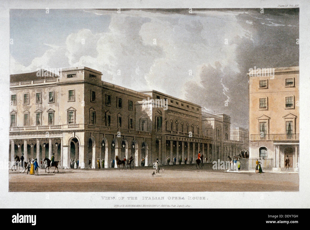 Vista del King's theatre, Haymarket, Londra, 1822. Artista: Anon Foto Stock