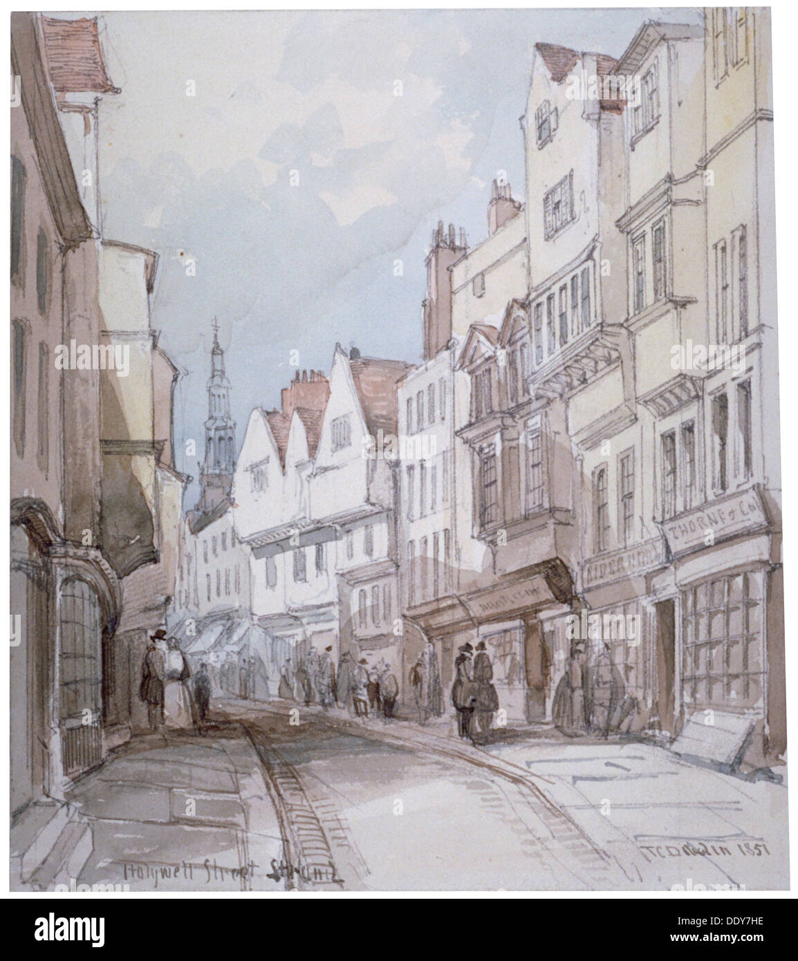 Vista di Holywell Street, Westminster, Londra, 1851. Artista: Thomas Colman Dibdin Foto Stock