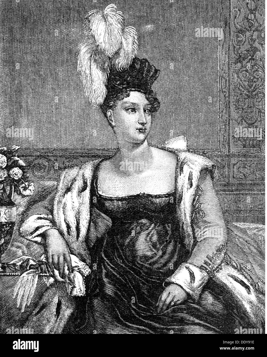 Charlotte Augusta, 7.1.1796 - 5.11.1817, Principessa di Galles, mezza lunghezza, incisione in legno dopo la pittura di Chalon, 19th secolo, Foto Stock