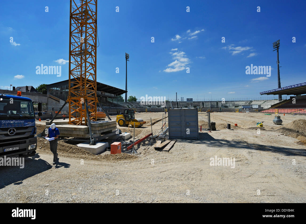 Ricostruzione di Gruenwalder Stadion stadio di Monaco di Baviera Foto Stock