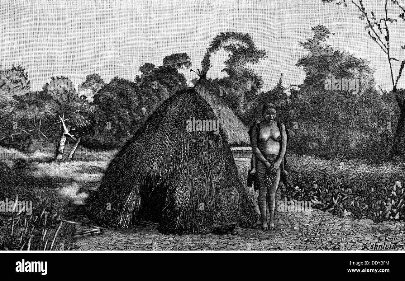 Medicina, nascita / ginecologia, donna incinta della tribù Ukinga oltre sala di consegna, Lago Malawi, Africa orientale, dopo fotografia, incisione in legno di C.Köhnlein, circa 1900, diritti aggiuntivi-clearences-non disponibile Foto Stock
